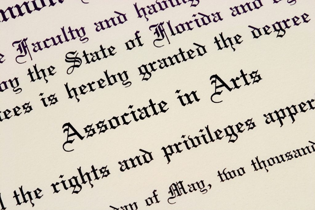 An image of an Associate of Arts degree for our FAQ on What is the Difference Between Associate's Degree Programs and Certificate Programs