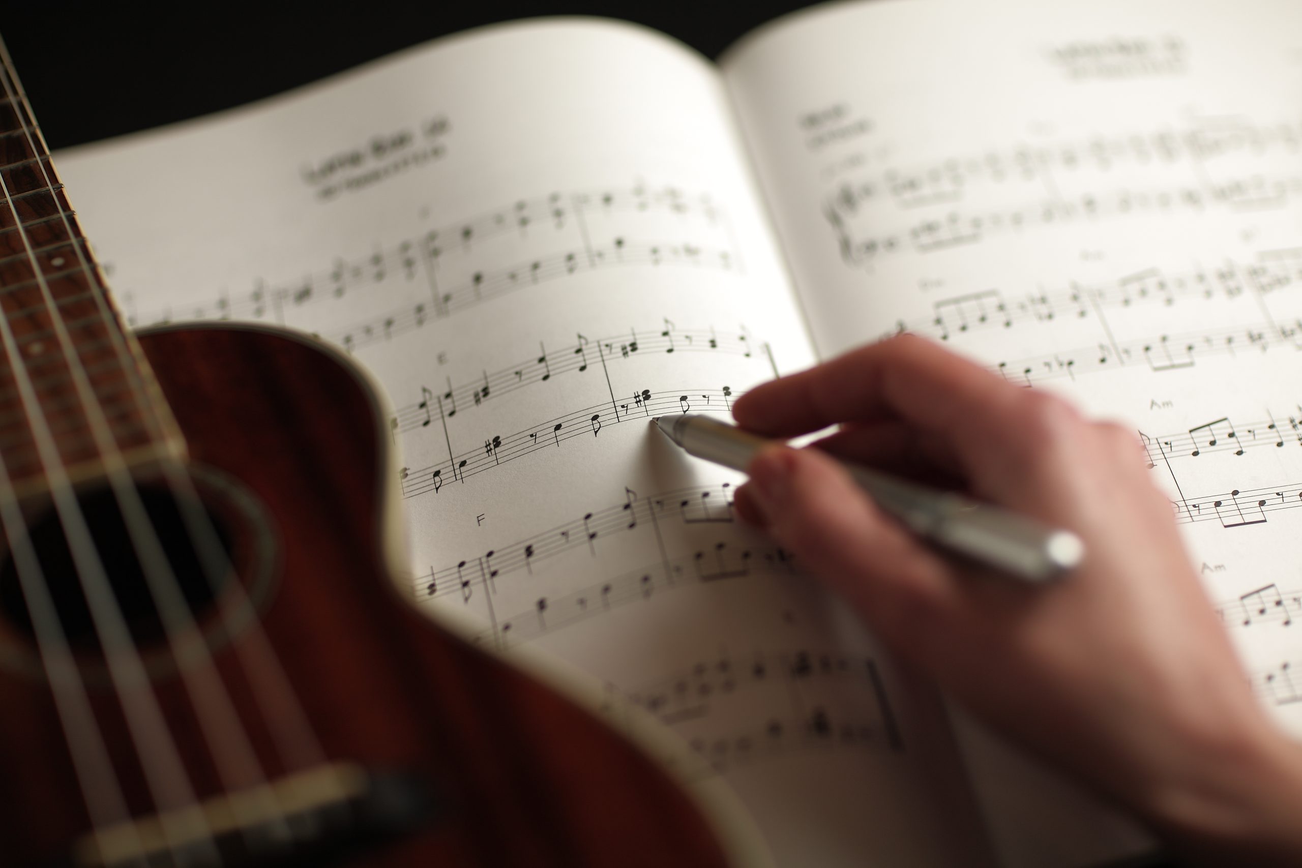 Image of music score and guitar for our FAQ on Is Music an Easy College Major