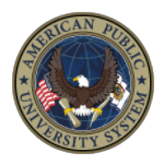 A logo of American Public University for our school profile
