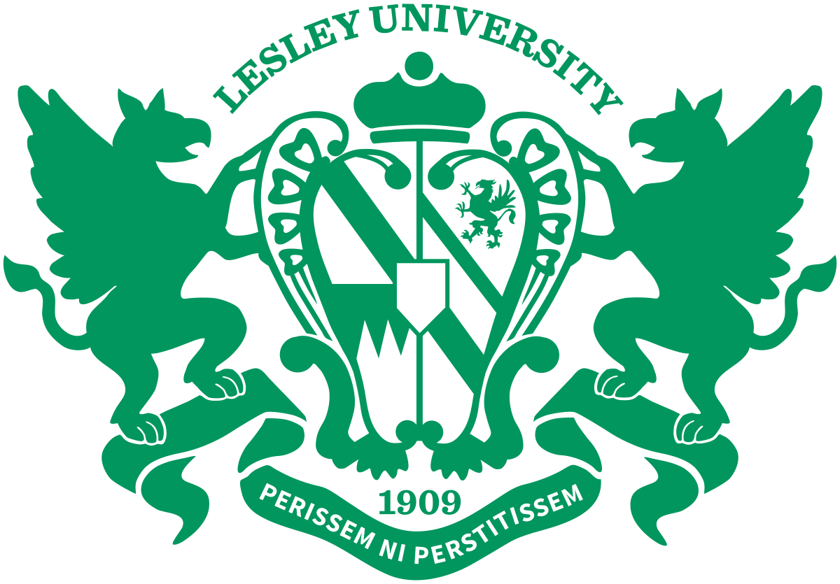A logo of Lesley University for our school profile